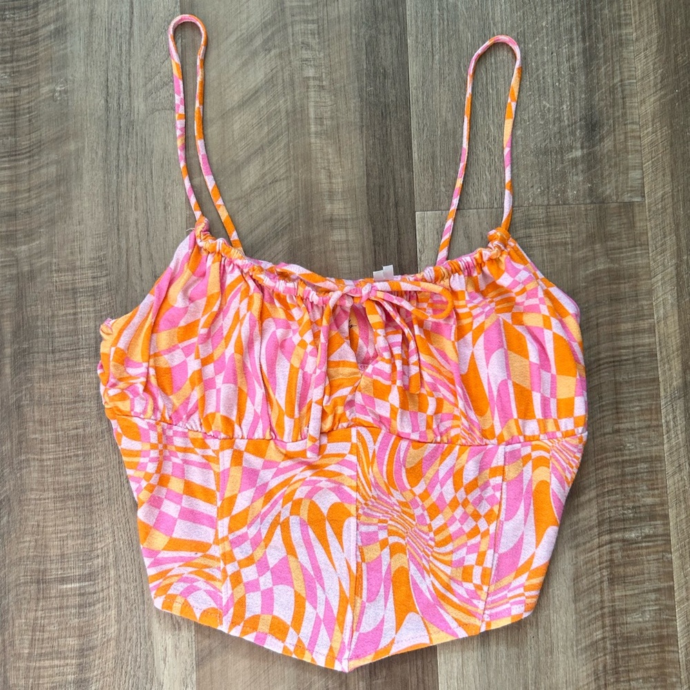 Pacsun (PacCares) Boating Tie Front Corset Tank Top